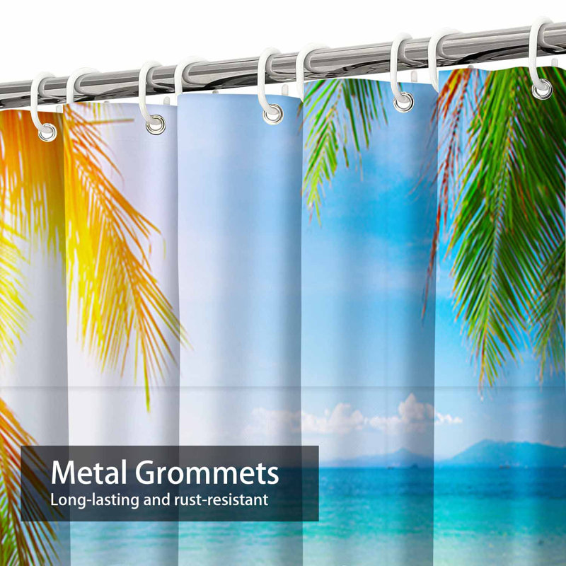 Rideau de douche imperméable à motif tropical avec 12 crochets Tropical Palm Beach, L 72 po x l 72 po