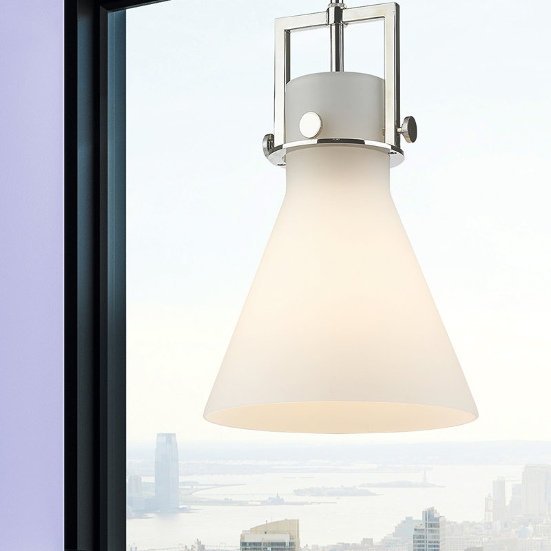 Luminaire suspendu avec tige 30 po Coterie, Blanc mat, Nickel poli, H 13,63 po x l 10 po x P 10 po