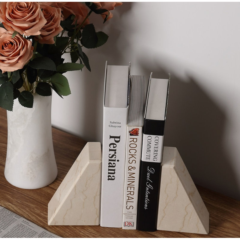 Serre-livres en marbre (ensemble de 2), Beige/gris, H 2,54 po x l 5,93 po x P 3,98 po