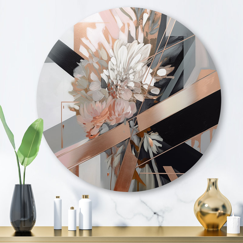 Élégance florale linéaire en or rose I, H 16 po x l 16 po x P 1 po