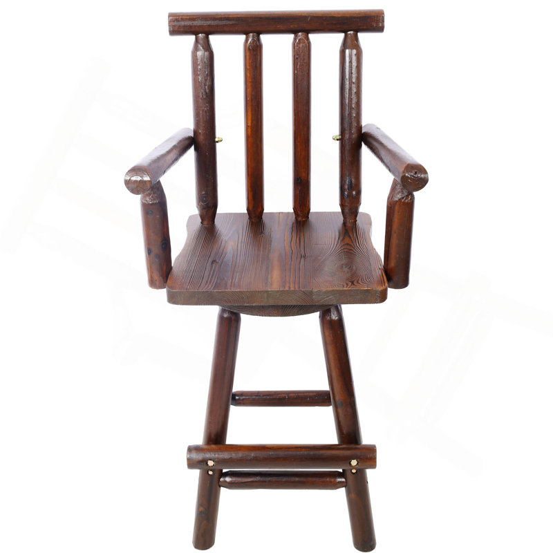 Tabouret de bar rustique - fabrication en bois de sapin, chaise avec repose-pieds, accoudoir large, tabouret de cuisine rustique, chaise de bistro haute pour salle à manger, restaurant, pub, 4 pieds, couleur brune
