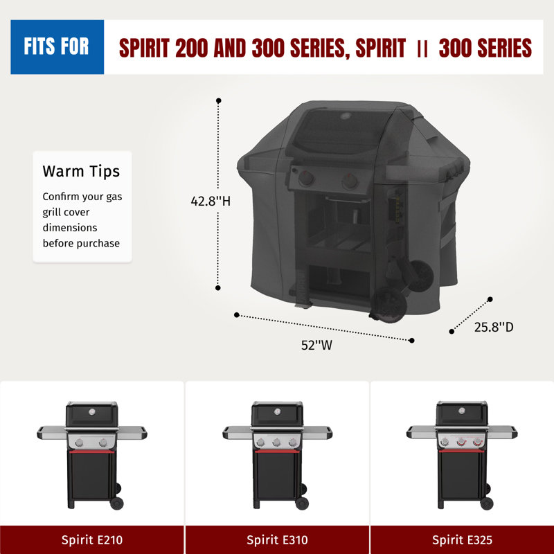 Housse de barbecue 52 pouces 600D imperméable pour la série Weber Spirit 200/300