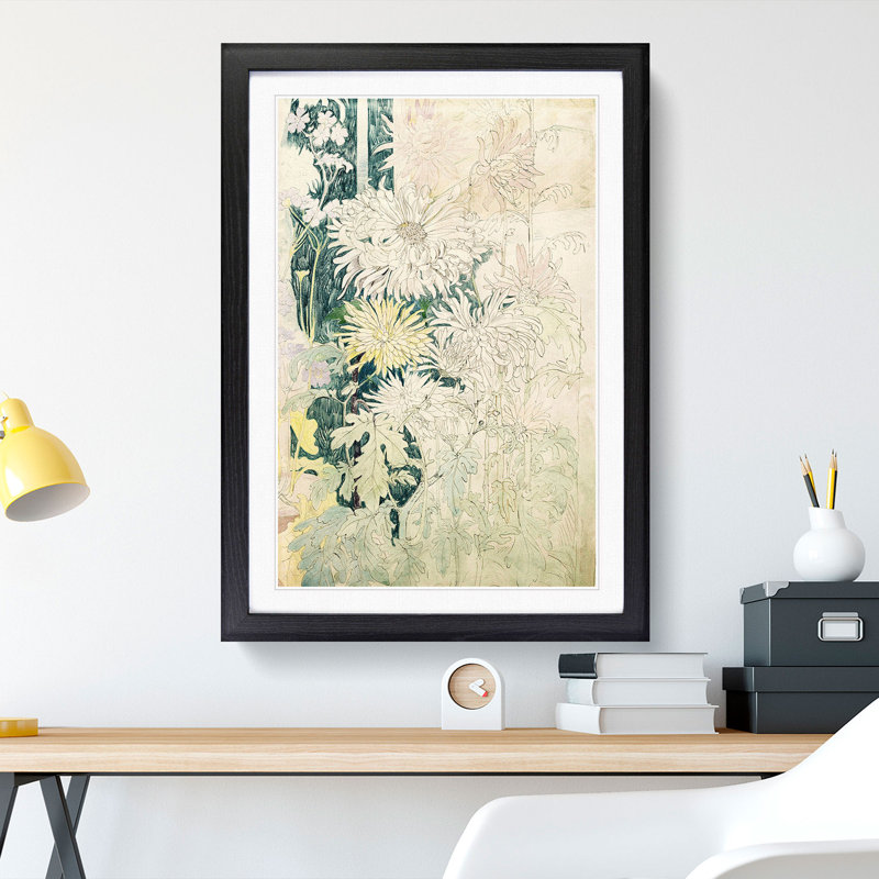 Chrysanthemums by Theo Van Hoytema - Picture Frame Painting, 36cm H x 27cm W x 2cm D, Black Framed