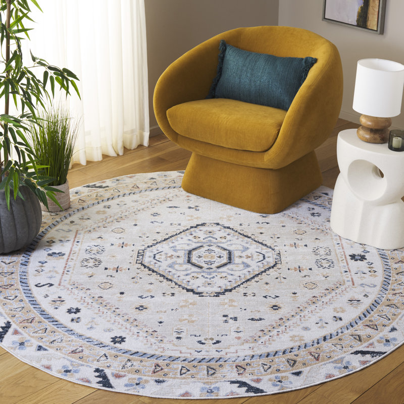 Washable Oriental Indoor Rug, Round 6'7"