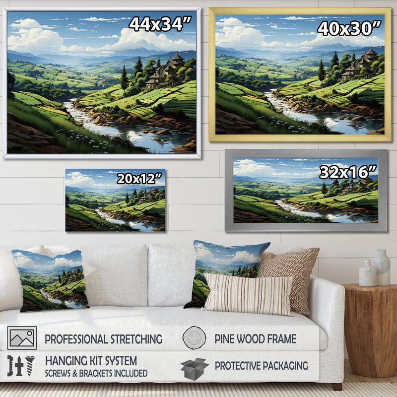 Green Country Charm Emerald Hills, reproduction d'art sur toile, H 30 po x l 40 po x P 1,5 po, Cadre flottant noir