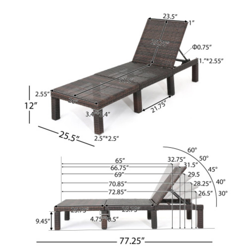 Chaise longue d'extérieur sans coussin pour patio