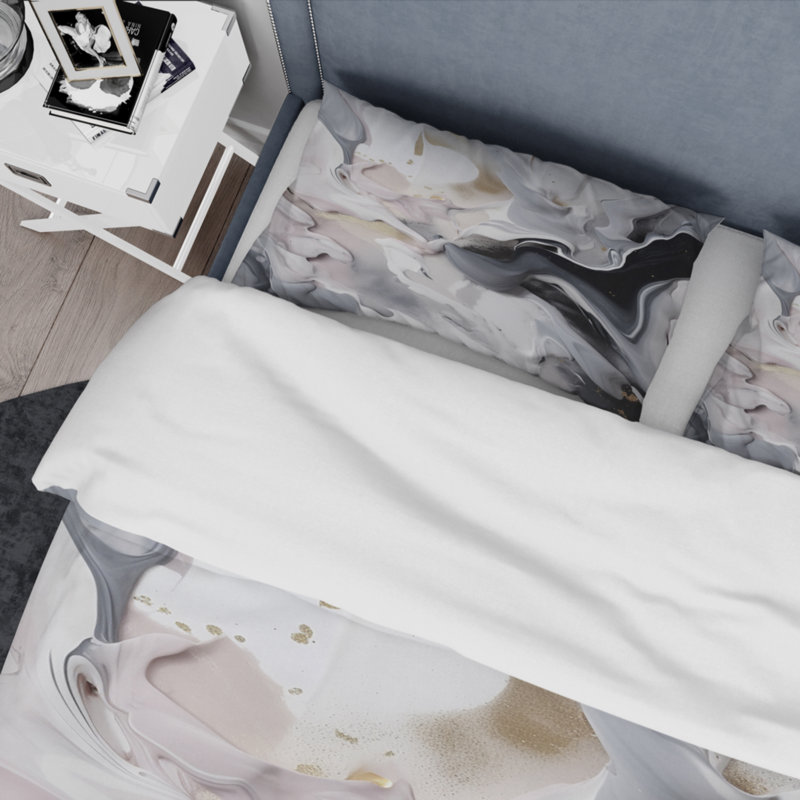 Twin White and Gray Abstract Marble Microfiber Duvet Cover Set