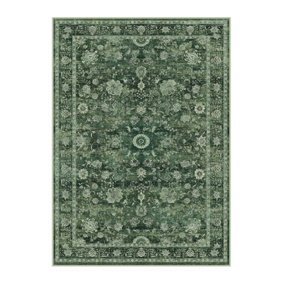 Patty Oriental Green Vintage Area Rug With Non-Slip Backing