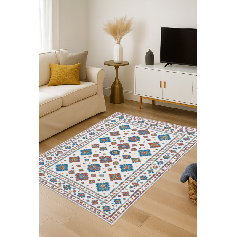 Tapis beige tissé traditionnel Mosso, 4'11" x 7'7"