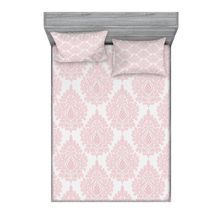 Microfiber Damask Sheet Set, Queen Sheet Set with Fitted Sheet