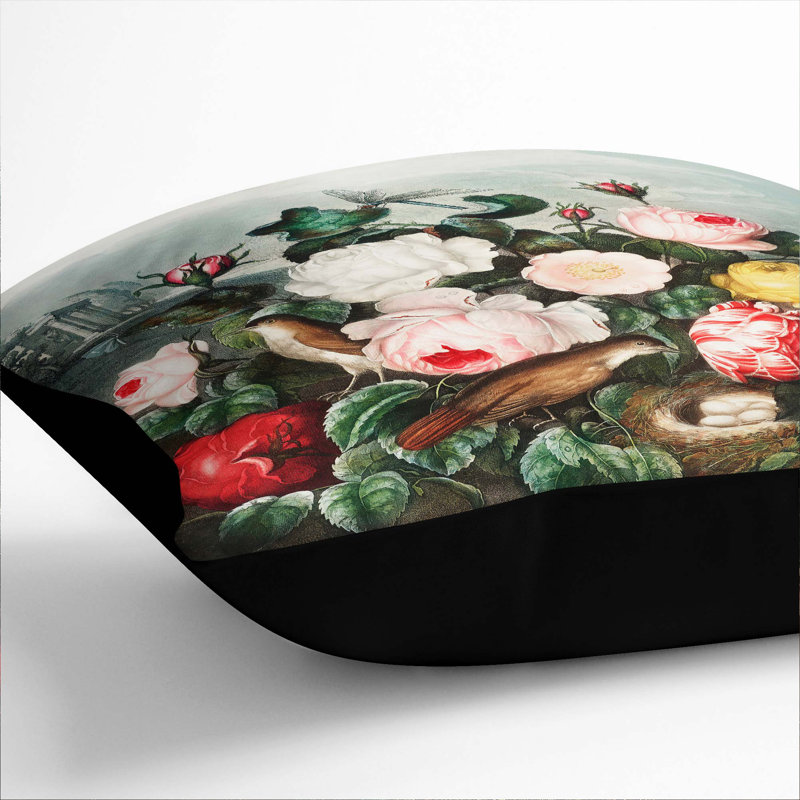 Floral Square Throw Cushion, 55 x 55 cm, Black