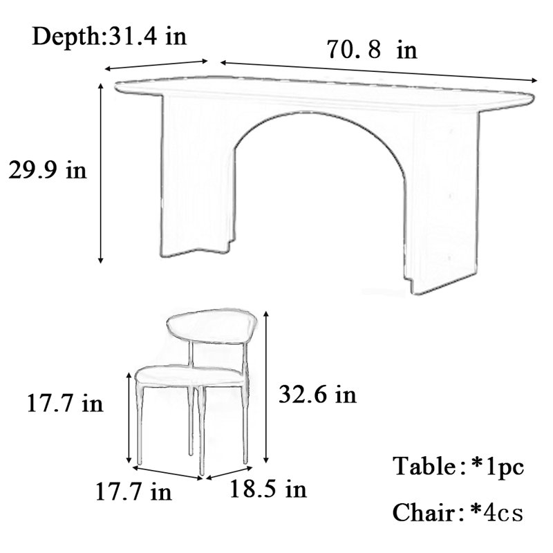 table de salle à manger et chaise de style, H 29,9 po x L 70,8 po x l 31,4 po, Blanc