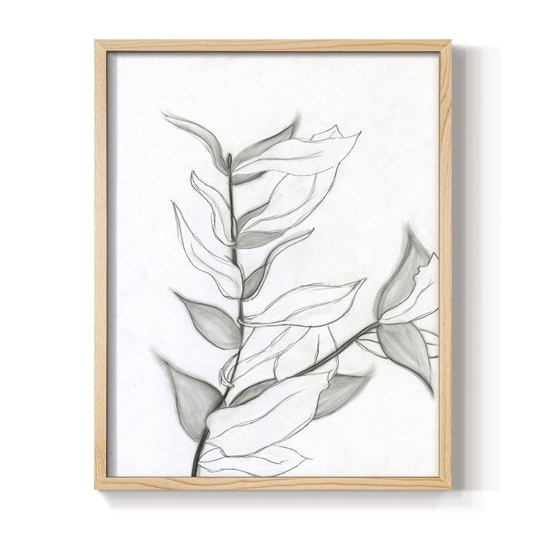 Reproduction encadrée de feuillage gris anthracite - bois massif, Naturel, H 11 po x l 9 po