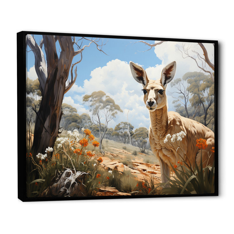«Kangaroo Bound Pastoral II», reproduction sur toile, Cadre flottant noir, H 12 po x l 20 po x P 1 po