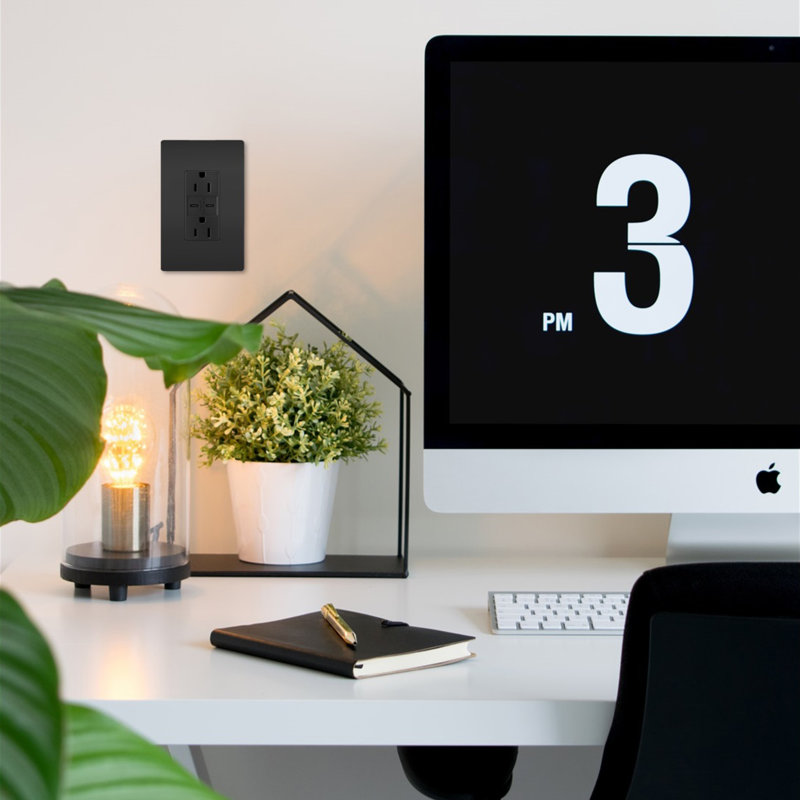 radiant 15A inviolable avec prise USB de type C / C ultra-rapide 6,0A, Noir, noir, noir, noir