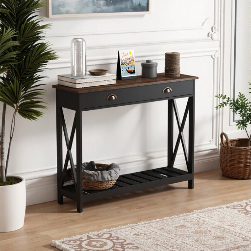 Console 40 "avec tiroir et tablette pour salon, Noir