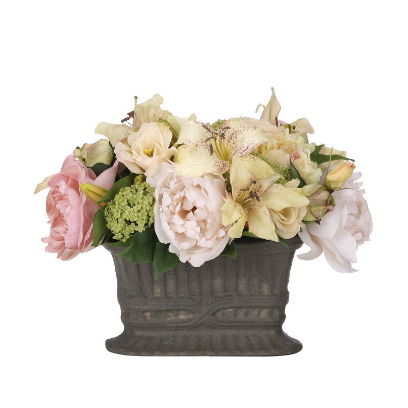 Pivoine, jaune pêche, résine ovale, l 15 po x P 11 po