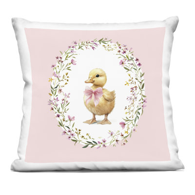 Blush Pink Duckling Decorative Printed Throw Pillow, design by Christine Simpson Art, 18 x 7 x 18