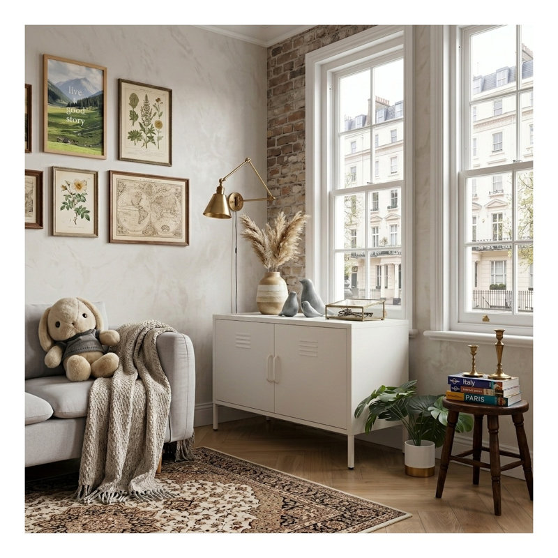 Armoire de rangement en acier blanc avec tablette réglable, 100 cm (L) x 40 cm (P) x 64 cm (H)