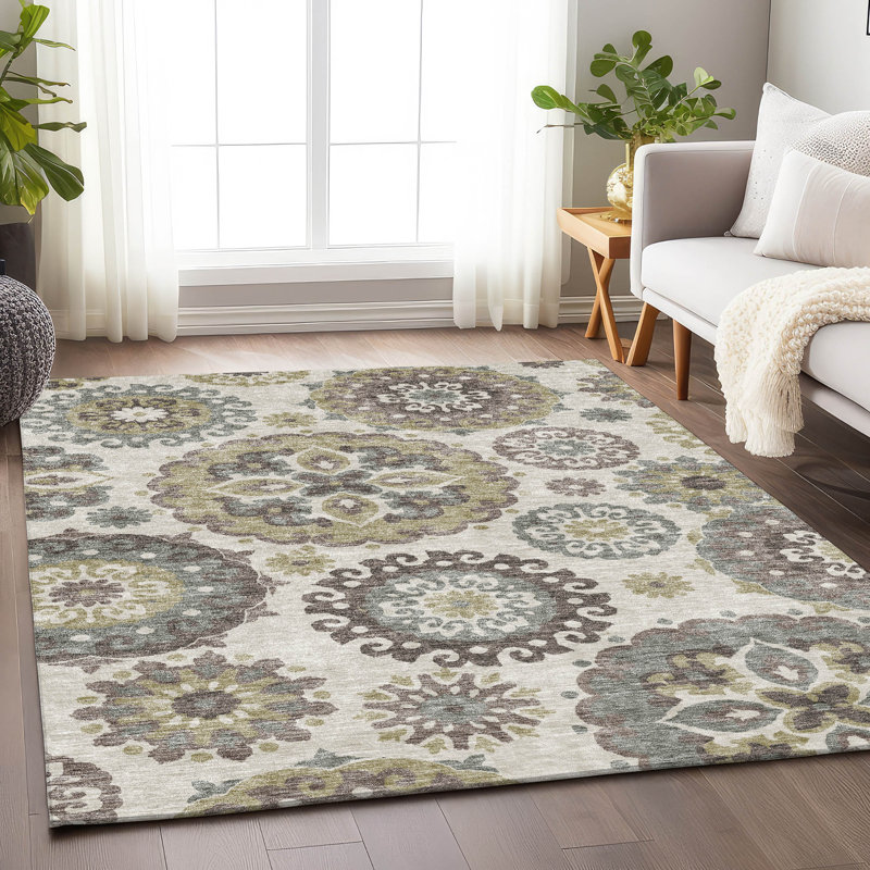Premium Machine Washable Prisco Beige Rug, Rectangle 3' x 5'