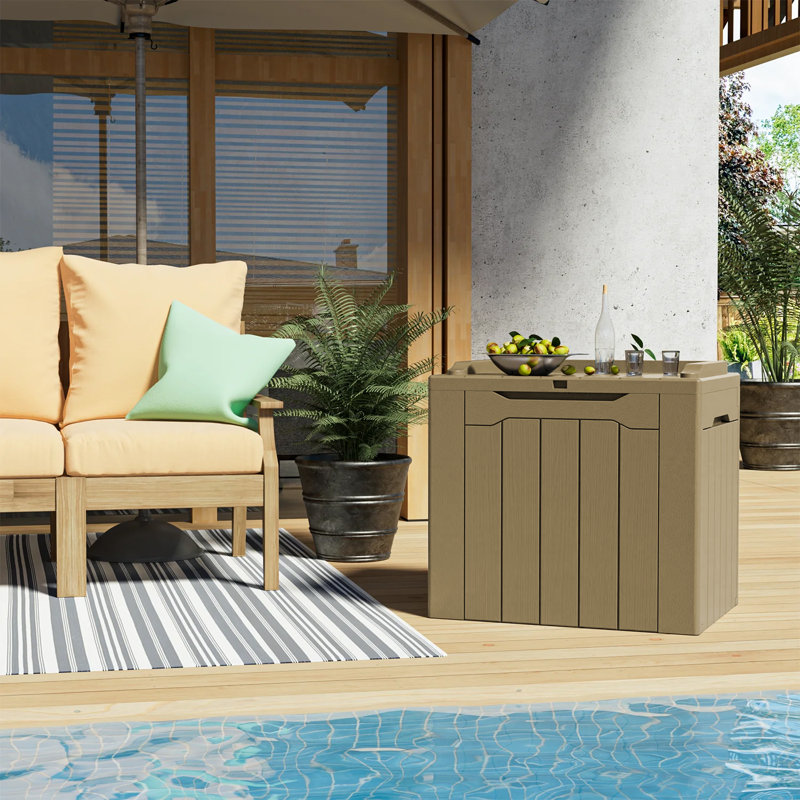 Devoko 32 Gallon Water Resistant Lockable Deck Box With Seat, Light Brown