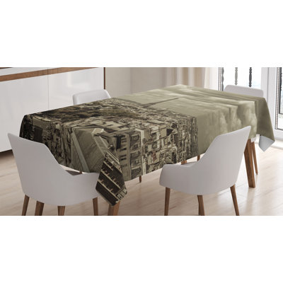 Paris Tablecloth, City Skyline Of Paris With Eiffel And Dark Cloudy Weather Capital France Historical Retro, Rectangular Table Cover For Dining Room Kitchen Decor, 52" X 70", Beige