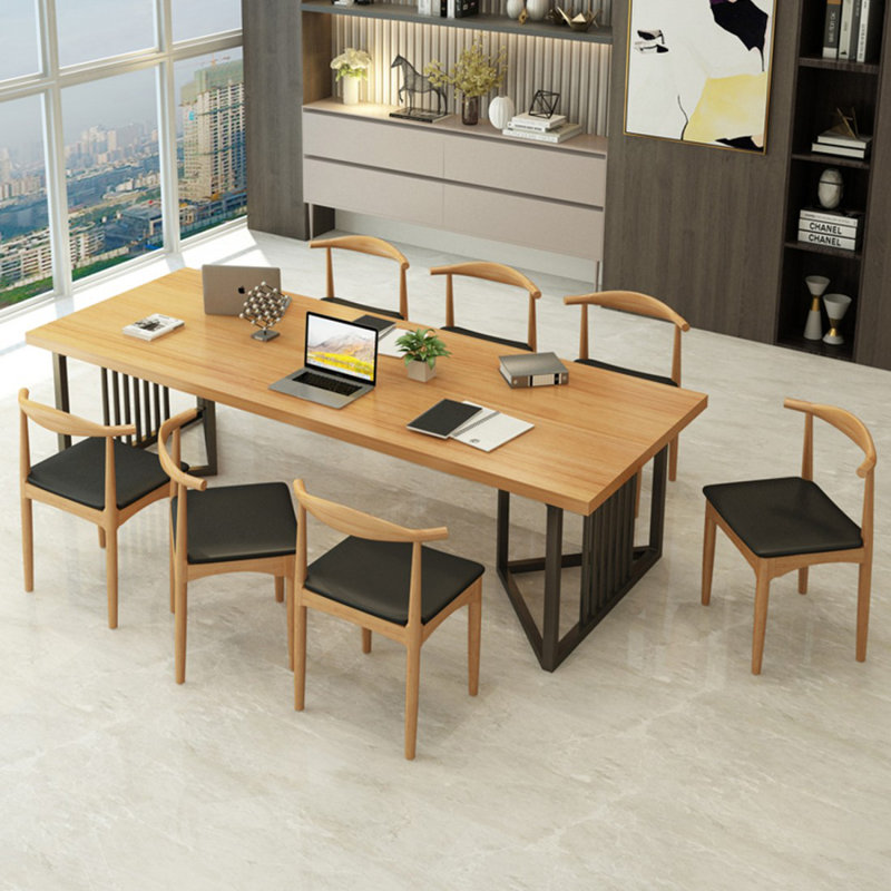 Burlywood + bureau rectangulaire en bois massif noir + fer, Burlywood, H 29,53 po x l 62,99 po x P 27,56 po