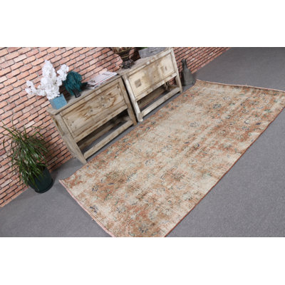 Tapis antique brun de style Anatolian brun pour chambre à coucher avec motif de tapis Oushak délavé