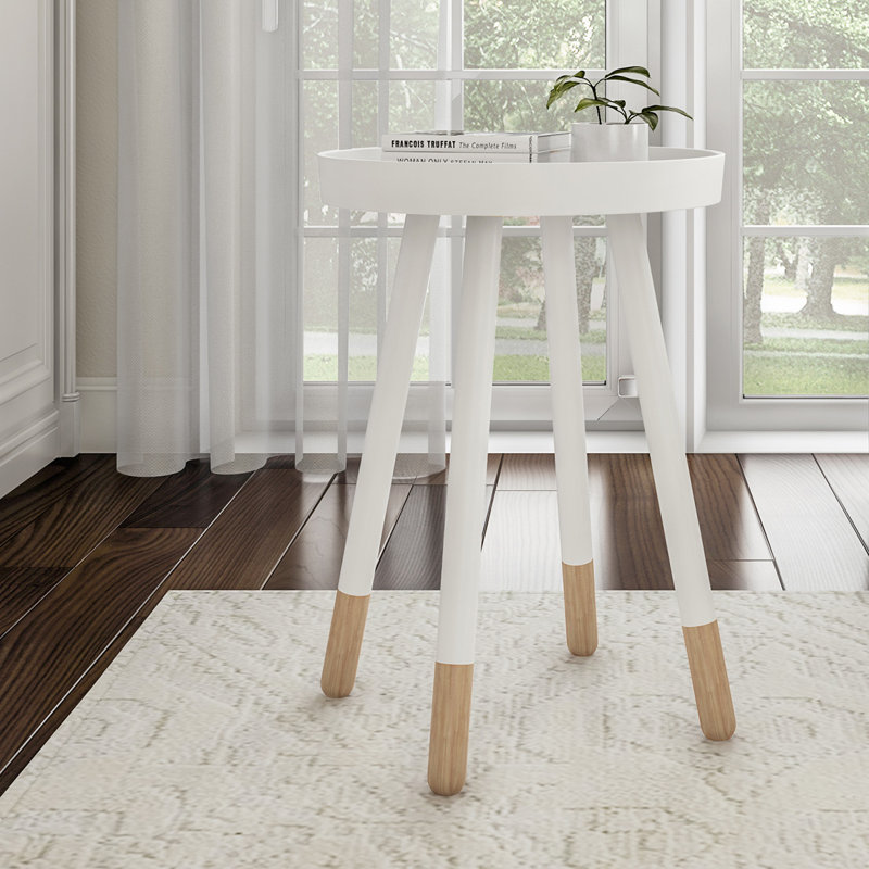 Table de bout ronde à plateau 2 tons, blanc, Blanc