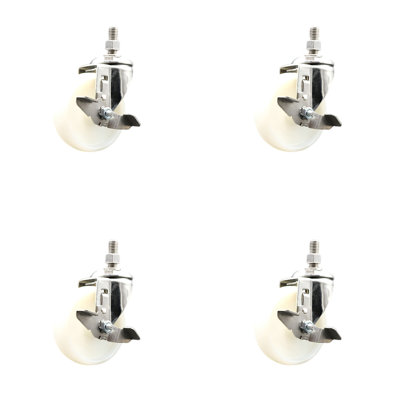 316SS Nylon Wheel Swivel Threaded Stem Caster Set Brake SCC