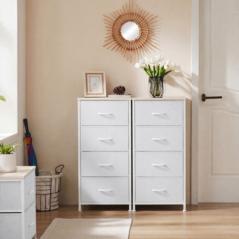 Commode de rangement 4 tiroirs Enegess, Gris / Blanc