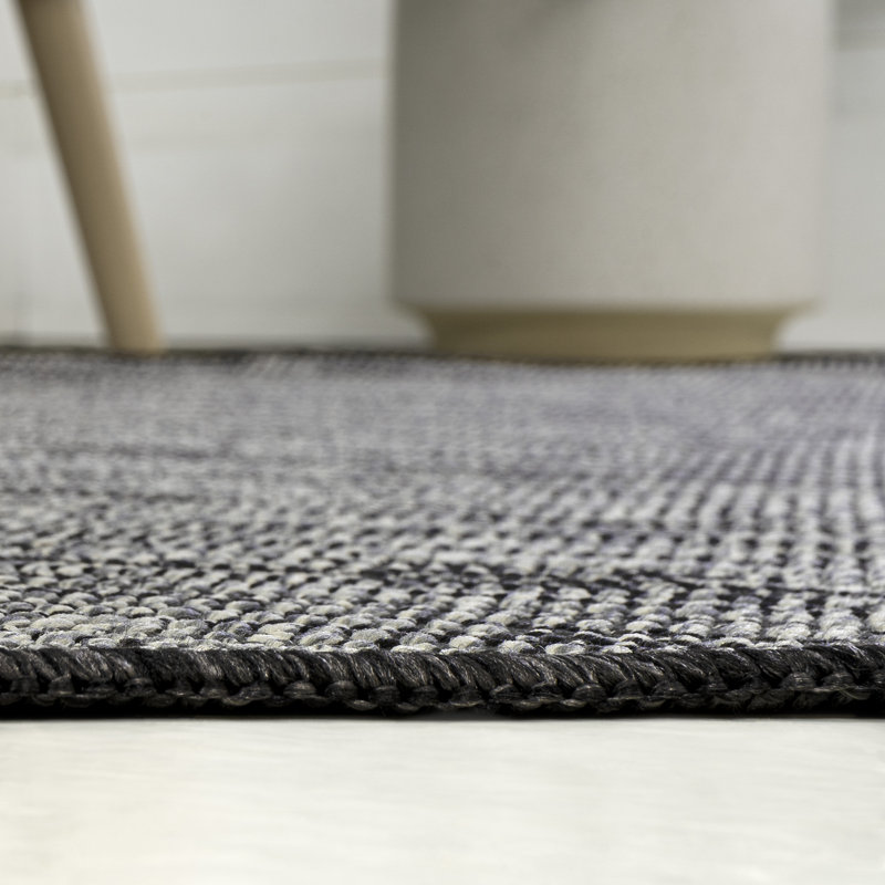 Tapis intérieur / extérieur gris / noir Omid, Nouveauté 3 pi 11 po x 6 pi