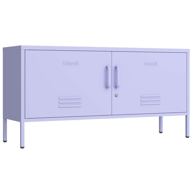 Wide Lockable Metal TV Stand for Bedroom, Heavy Duty Entertainment Center with Adjustable Shelves & 2 Doors, Multifunctional Storage Cabinet for Home