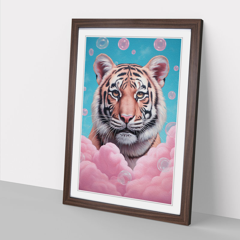 Tiger Bubble Gum Painting - Framed Print, 34cm H x 25cm W, Walnut Framed