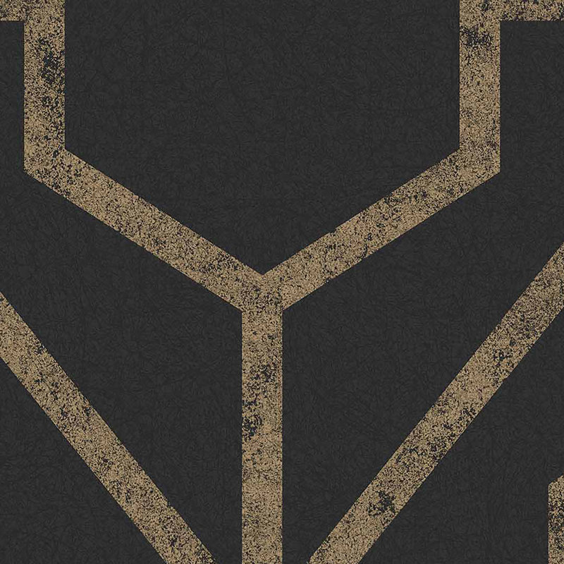 Rinku Geometric Metallic Wallpaper Double Roll, Black/Gold