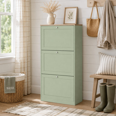 Contemporary Space Saving Design with Three Flip Drawers and Adjustable Shelves Shoe Storage Cabinet for Entryway Hallway Apartment and Foyer