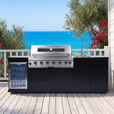 Îlot de cuisine en acier inoxydable 95,5 pouces à 6 brûleurs 85 000 BTU avec réfrigérateur