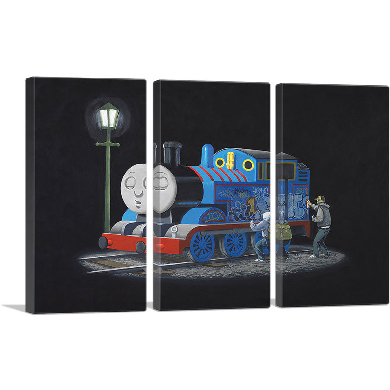 «Thomas the Train Engine Tank» par Banksy - ensemble de 3 impressions sur toile tendue, H 40 po x l 60 po x P 0,75 po