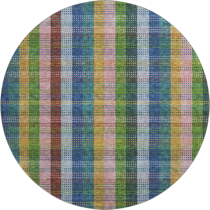 Premium Machine Washable Prisco Navy Rug, Round 8'