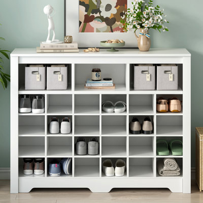 White Shoe Cabinet With 24 , Modern For All Desires, Made Of And Particle Board - Style Bedroom, Hallway