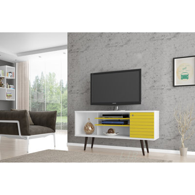 Meuble télé blanc et jaune