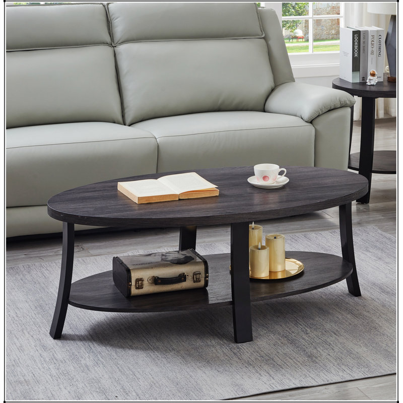 Table basse avec tablette en bois Anze, Gris anthracite, Gris anthracite