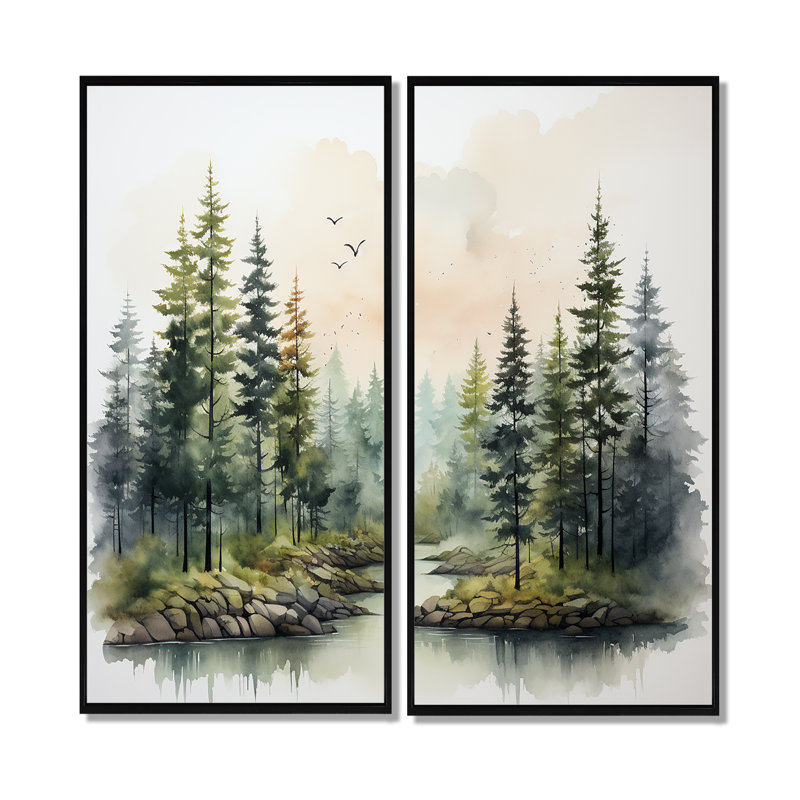 Toile Tranquil Forest Oasis III - campagne bleue, H 40 po x l 40 po, Impression encadrée flottante, Noir