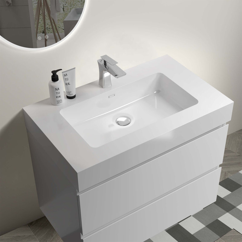 Meuble-lavabo mural de 30 po avec lavabo et rangement mural Alice pour salle de bain moderne, pré-assemblé, 29.9"