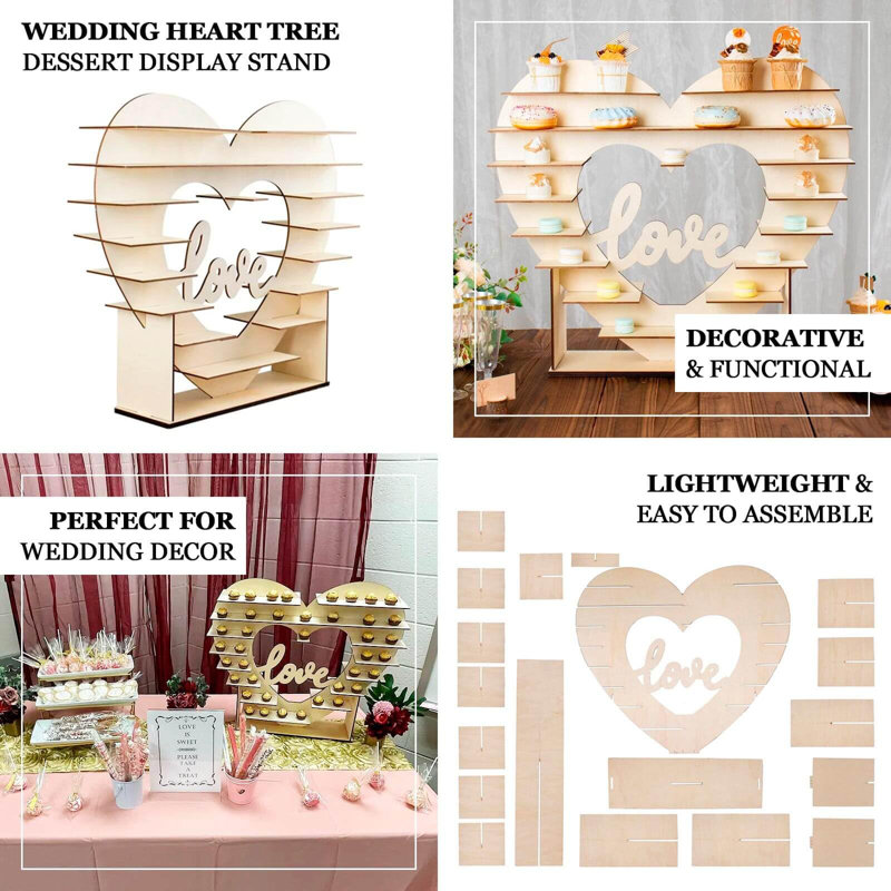 26" Heart Shaped 8-Layer Double Sided Wooden Dessert Display Stand