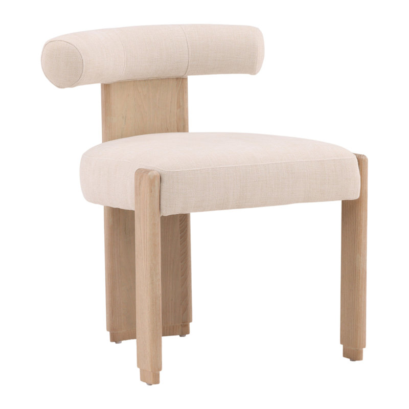Gwyneth Rubberwood Upholstered Dining Chair, Cream, Natural Wood, Beige