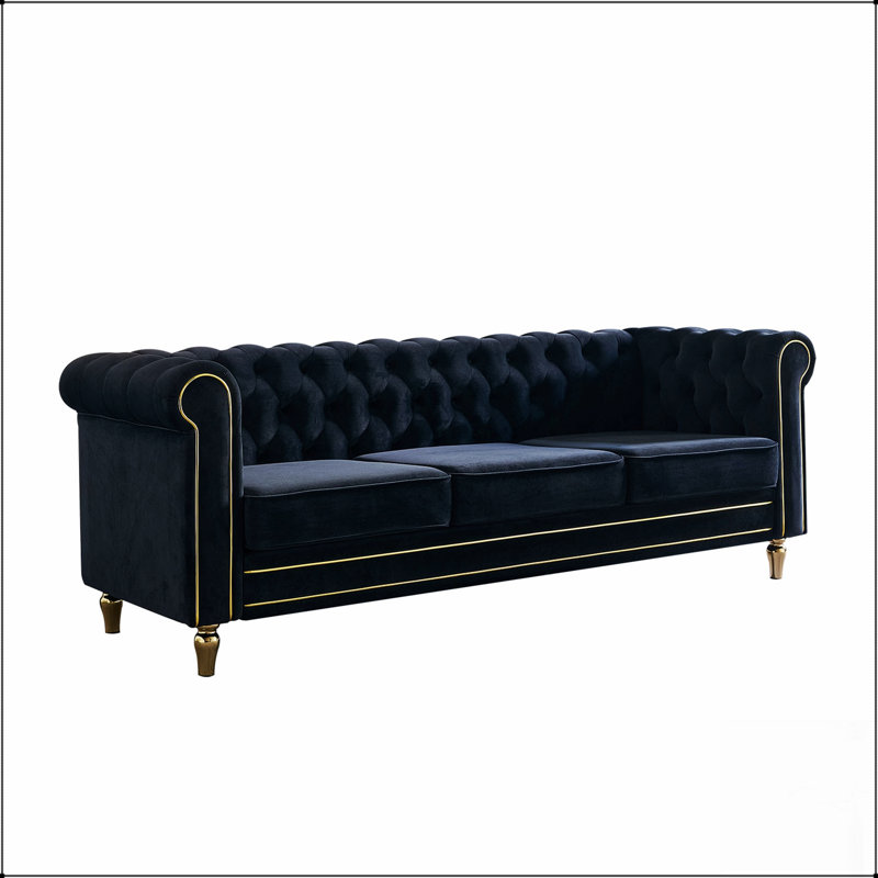 Canapé Chesterfield en velours avec capitonnage profond pour un confort et un style de salon élégants, Noir