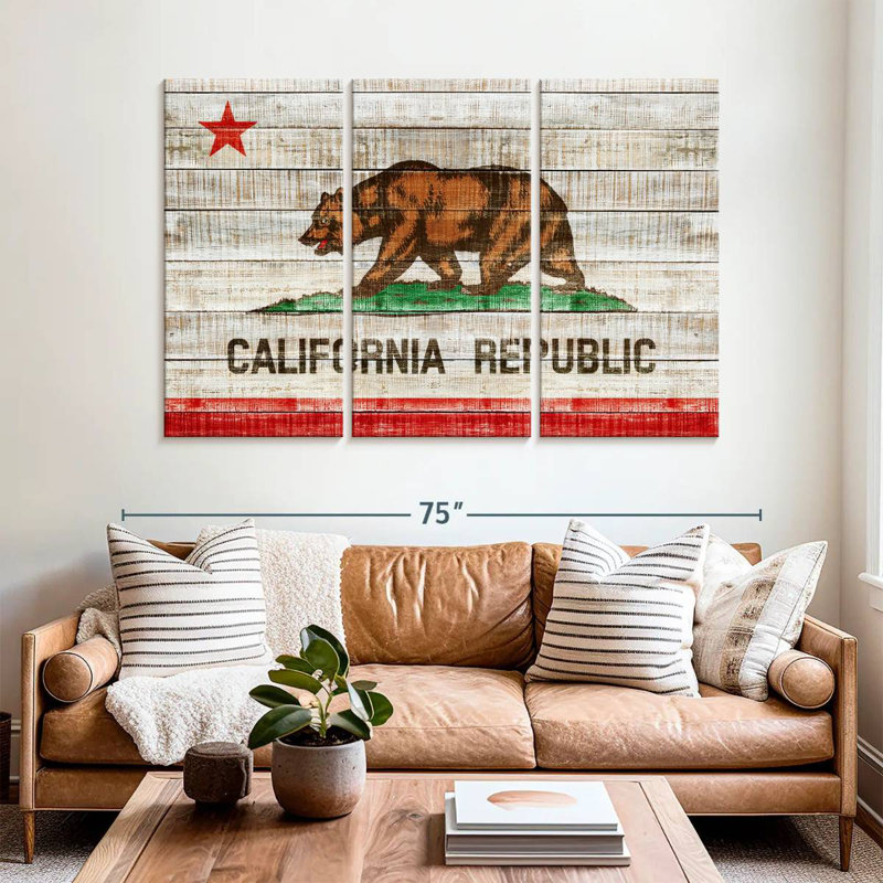 Borges Rustic California Flag, 42" H x 65" W