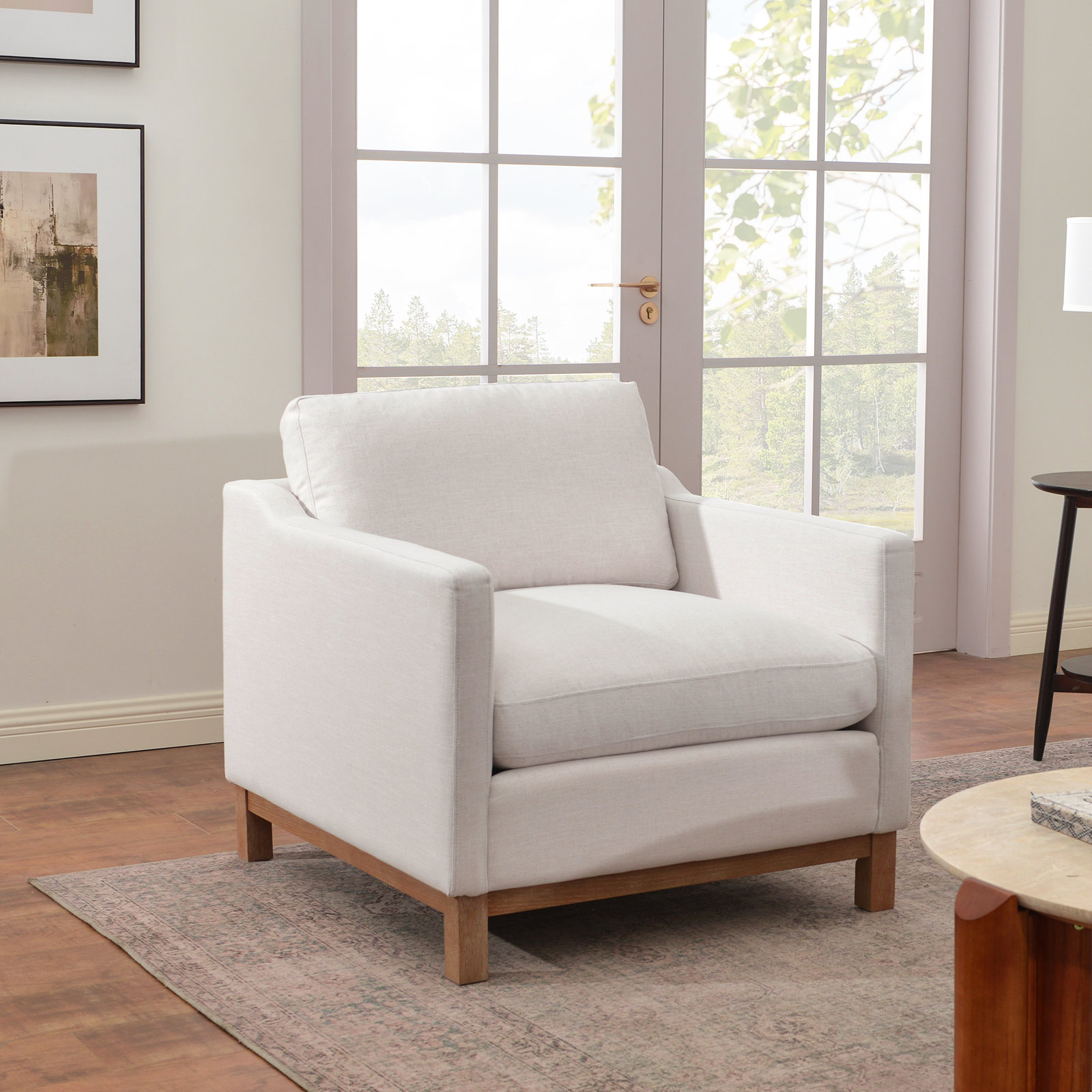 Cami Oak Armchair, Cream Polyester Blend