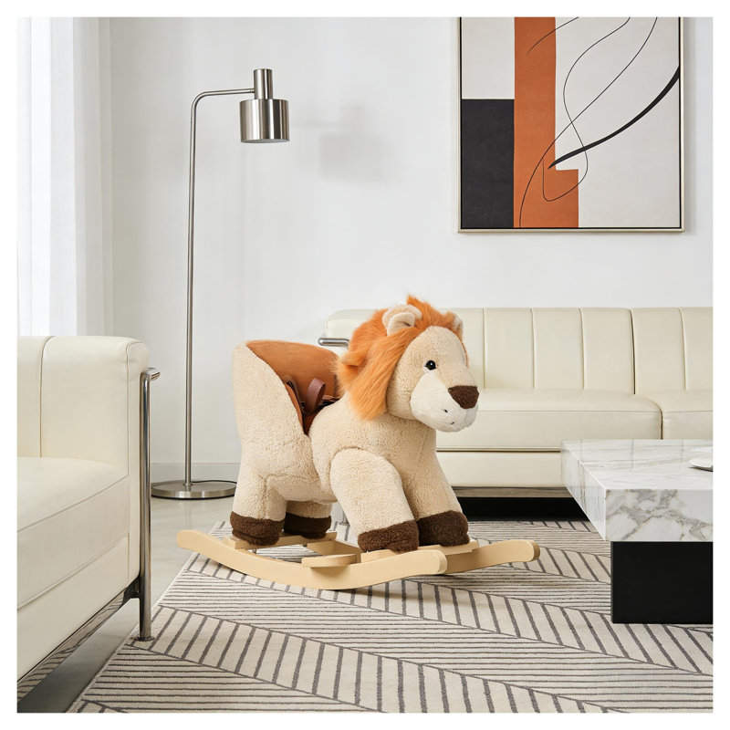 Cheval à bascule brun en peluche avec sons rugissants